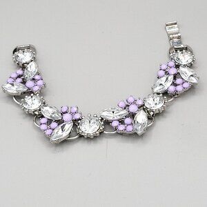 Silver Tone Bracelet With Round and Marquise Crystals Light Purple Beads
